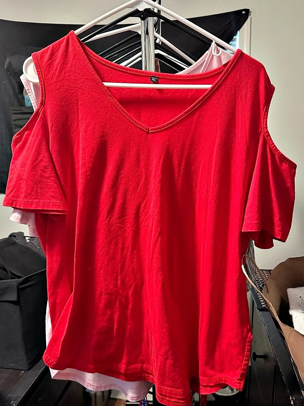 Cold Shoulder Top in Red & Pink Like New